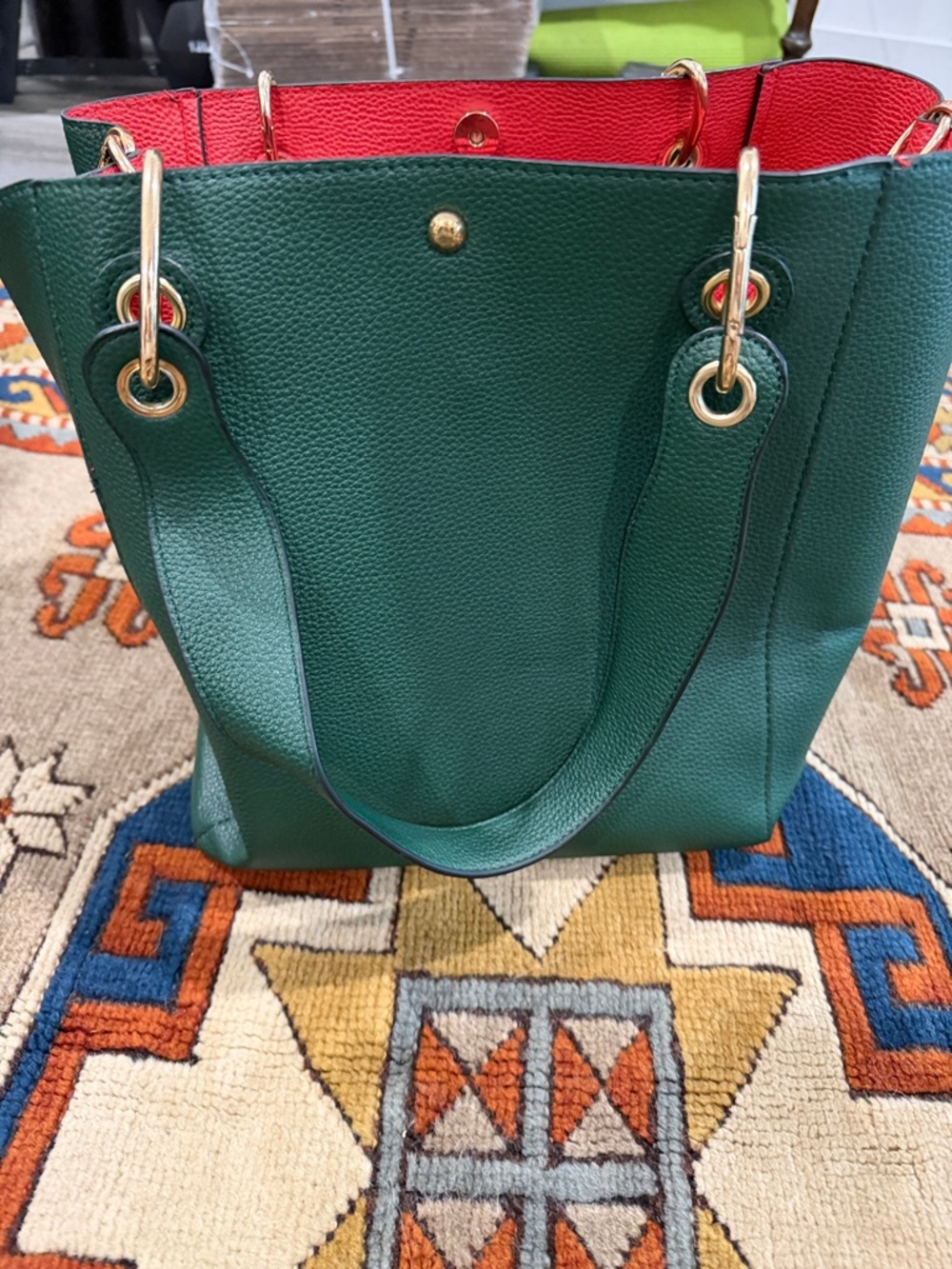 Green and Red Reversible Tote Bag